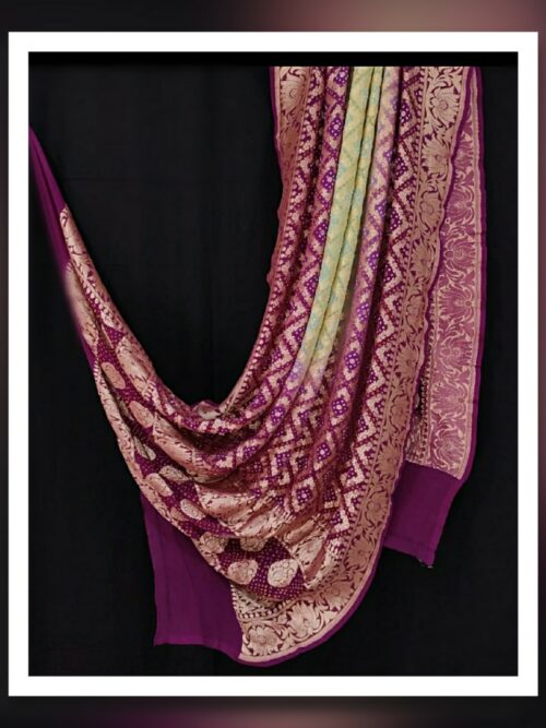 Ivory-Magenta Banarasi Bandhani Dupatta Pure Georgette Silk Khatri