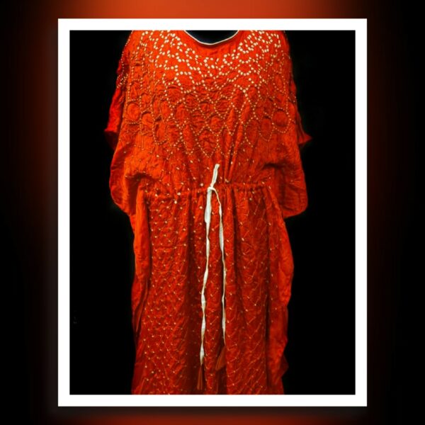 Orange Bandhani Kaftan Modal Silk Khatri Kutch