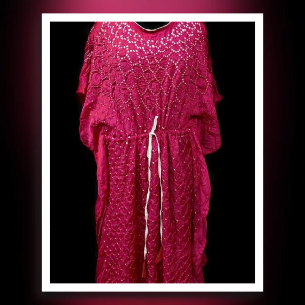 Baby Pink Bandhani Kaftan Modal Silk Khatri Kutch