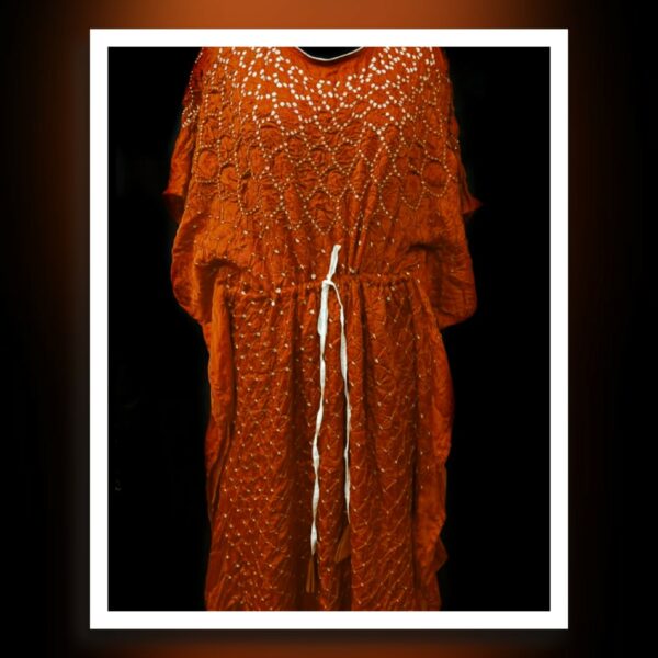 Rust Bandhani Kaftan Modal Silk Khatri Kutch