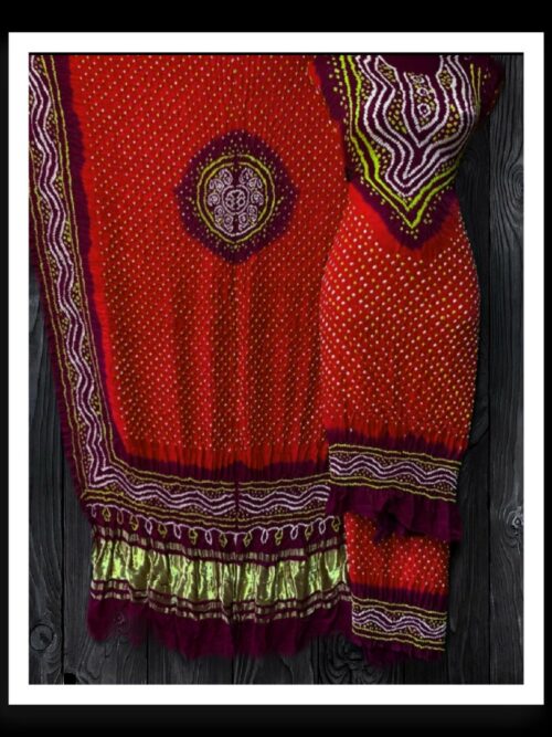 Red Marron Bandhej Dress Material Pure Modal Silk