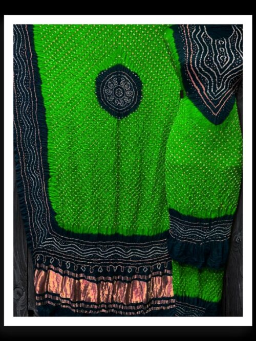 Green Parrot Bandhej Dress Material Pure Modal Silk
