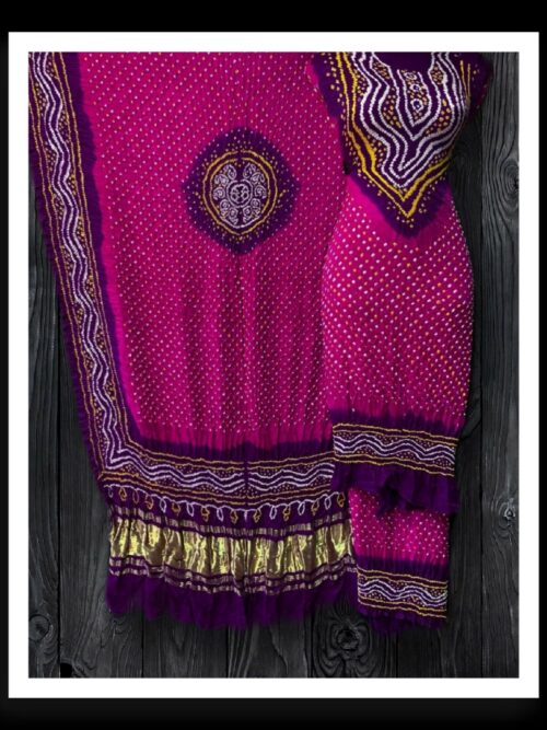 Pink Brinjal Bandhej Dress Material Pure Modal Silk