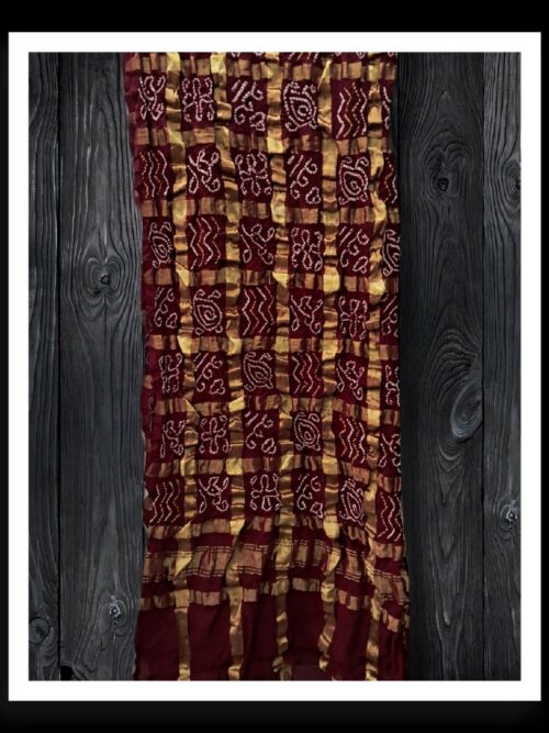 Maroon Traditonal Bandhani Gharchola Dupatta Kala Cotton