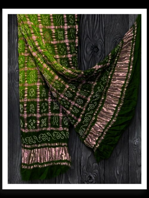 Mehendi Bandhani Gharchola Dupatta Pure Gaji Silk
