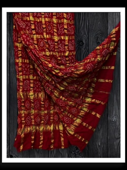 Red Traditonal Bandhani Gharchola Dupatta Kala Cotton