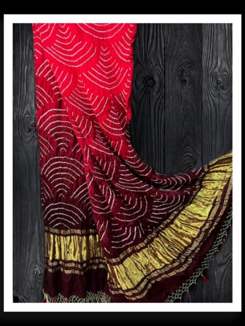 Red Brown Bandhej Dupatta Wifi Designer Pure Gaji Silk Khatri