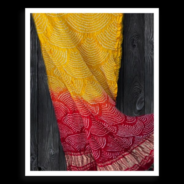 Red Yellow Bandhej Dupatta Wifi Designer Pure Gaji Silk Khatri