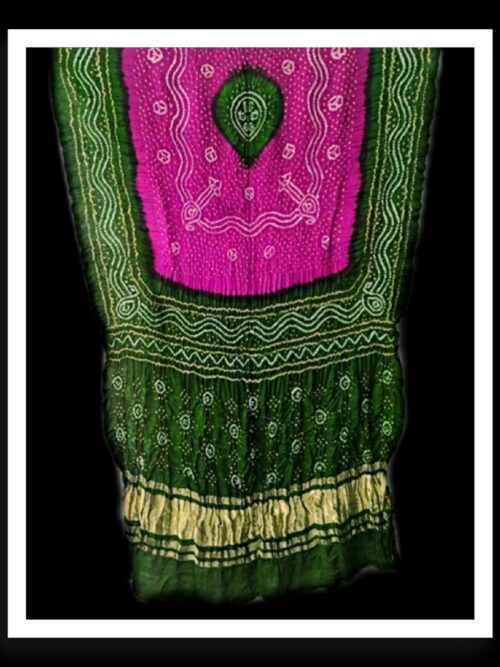 Green Pink Bandhani Dupatta Designer Pure GajiSilk