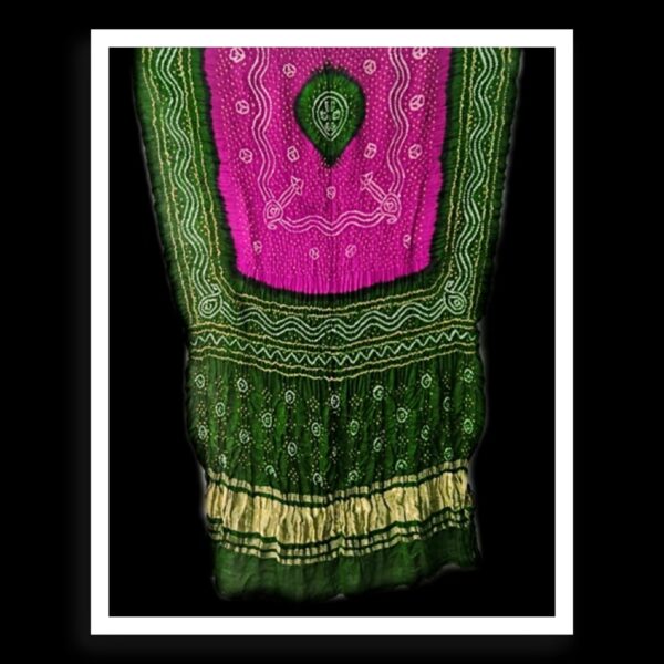 Green Pink Bandhani Dupatta Designer Pure GajiSilk