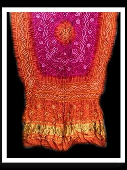 Orange Pink Bandhani Dupatta Designer Pure GajiSilk