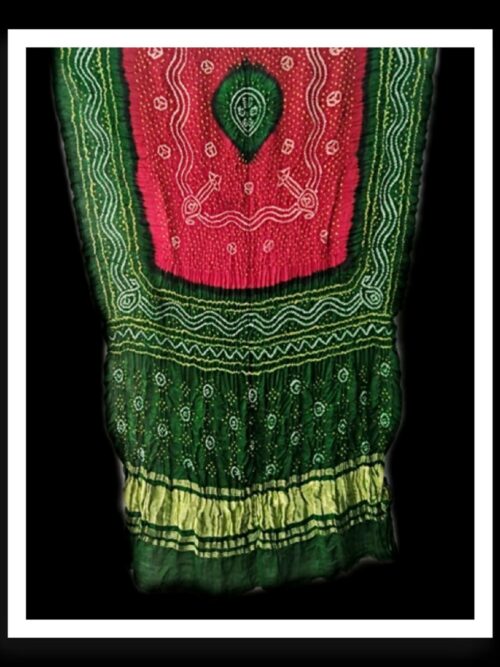 Green Red Bandhani Dupatta Designer Pure GajiSilk