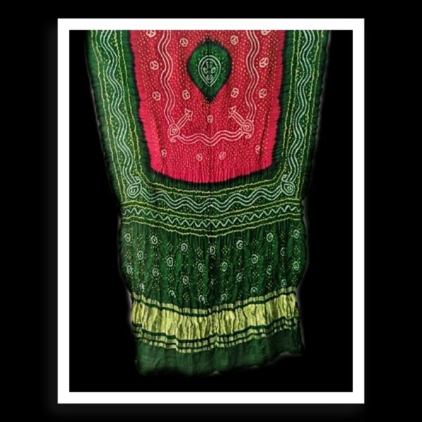 Green Red Bandhani Dupatta Designer Pure GajiSilk