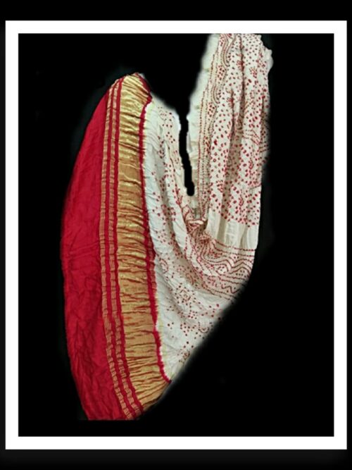 White Red Bandhani Dupatta Designer Pure GajiSilk