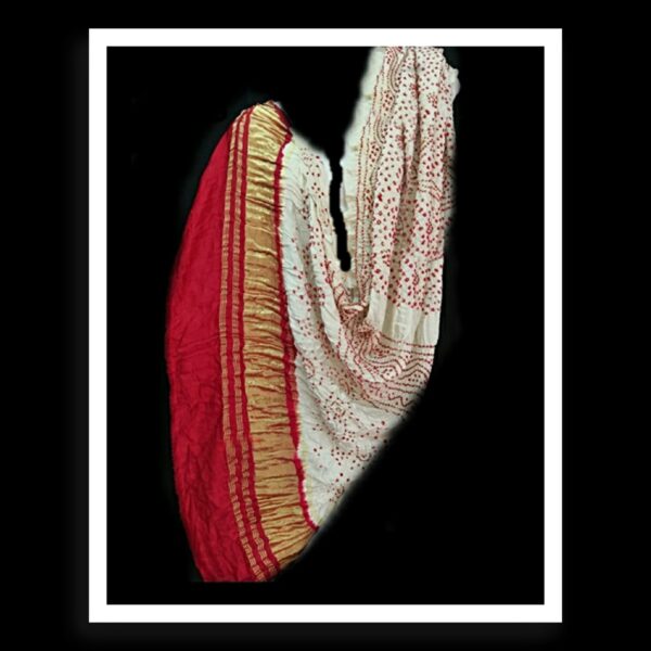 White Red Bandhani Dupatta Designer Pure GajiSilk