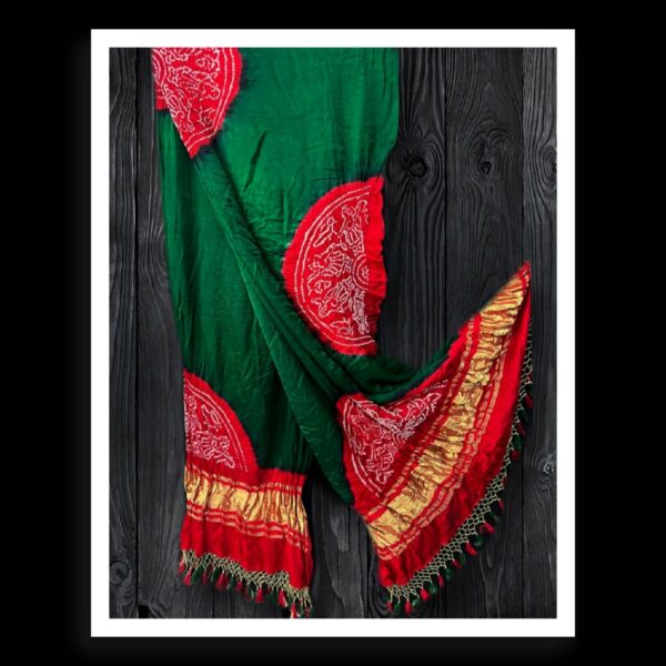 Red Green Designer Bandhani Dupatta Pure GajiSilk