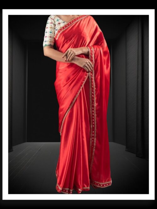 Red Plain Saree Hand Dyed Pure Modal Silk