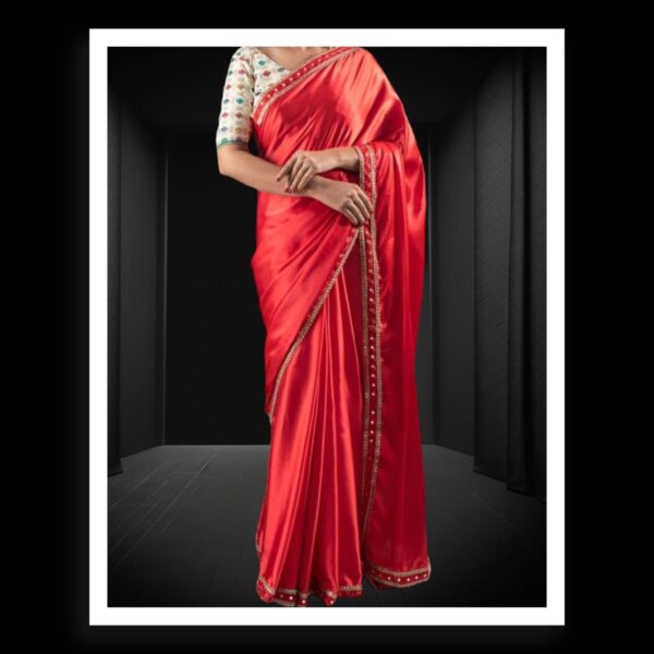 Red Plain Saree Hand Dyed Pure Modal Silk