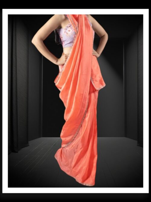 Peach Plain Saree Hand Dyed Pure Modal Silk