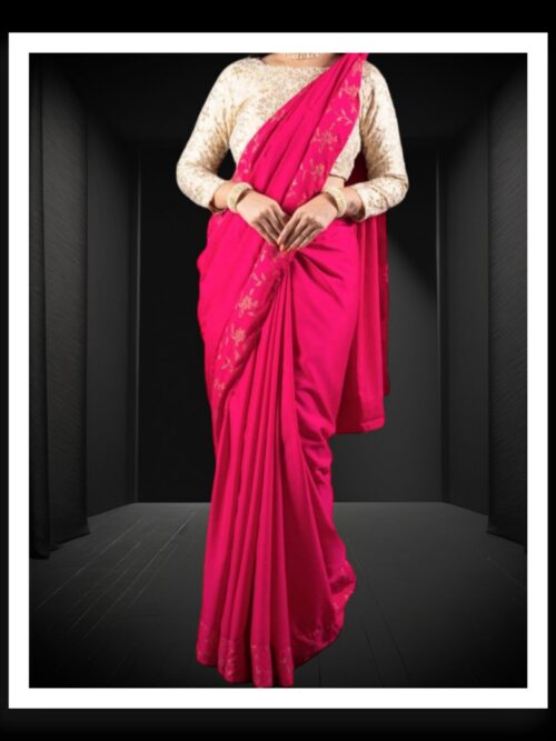 Pink Plain Saree Hand Dyed Pure Modal Silk