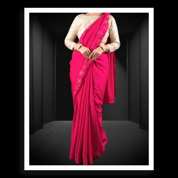 Pink Plain Saree Hand Dyed Pure Modal Silk