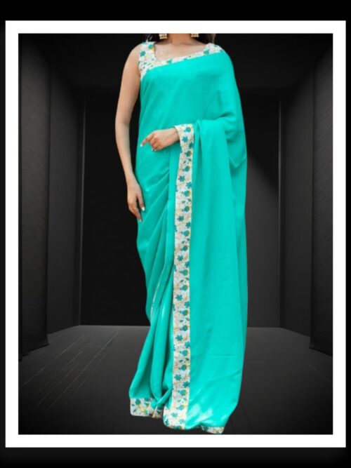 Aqua Plain Saree Hand Dyed Pure Modal Silk