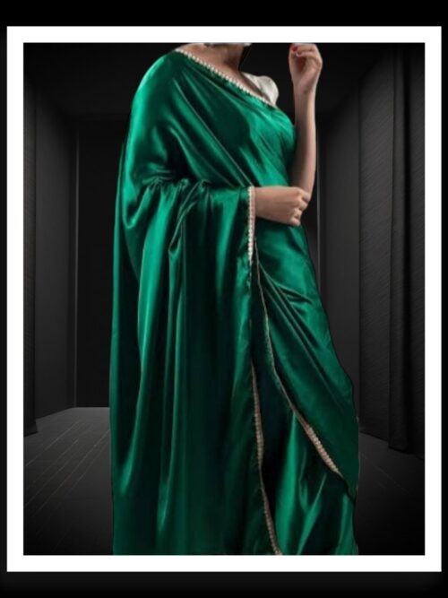 Pine Green Plain Saree Hand Dyed Pure Modal Silk