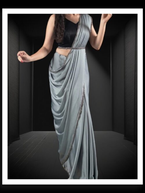 Silver Plain Saree Hand Dyed Pure Modal Silk