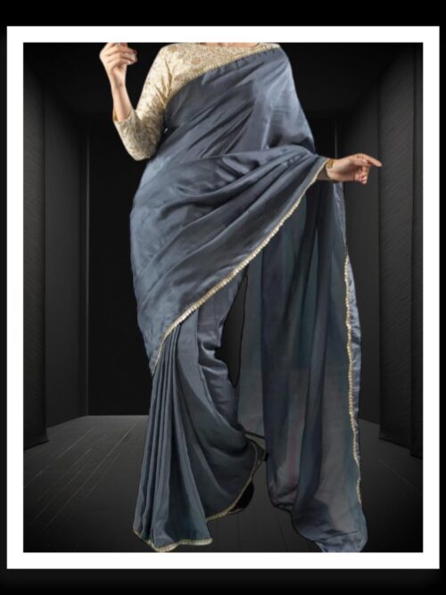Grey Plain Saree Hand Dyed Pure Modal Silk