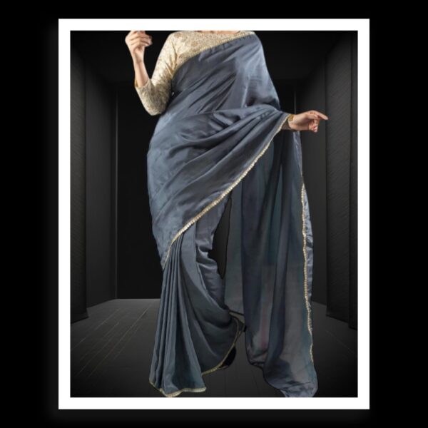 Grey Plain Saree Hand Dyed Pure Modal Silk