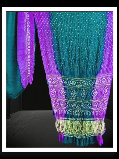 Purple T Blue Shaded Bandhani Saree Pure GajiSilk Lagdi Palav