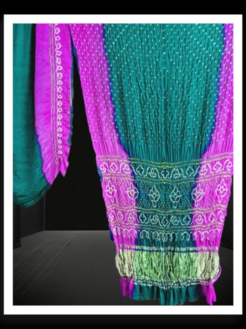 Pink Dark Rama Shaded Bandhani Saree Pure GajiSilk Lagdi Palav