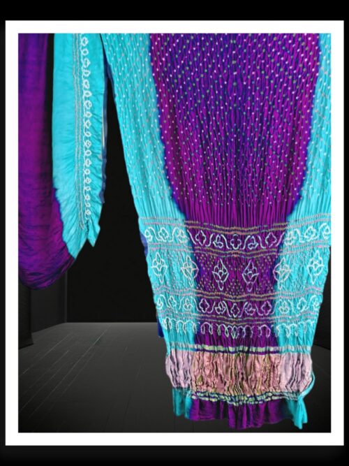 Aqua Purple Shaded Bandhani Saree Pure GajiSilk Lagdi Palav