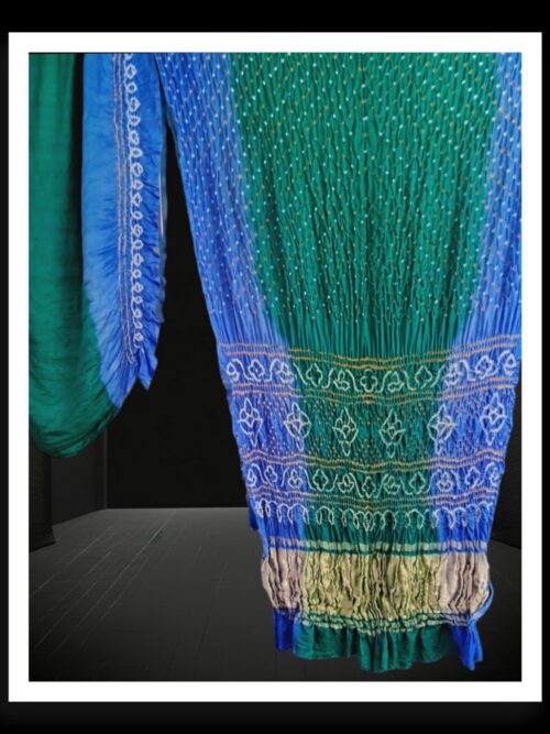 Sky Blue Rama Shaded Bandhani Saree Pure GajiSilk Lagdi Palav