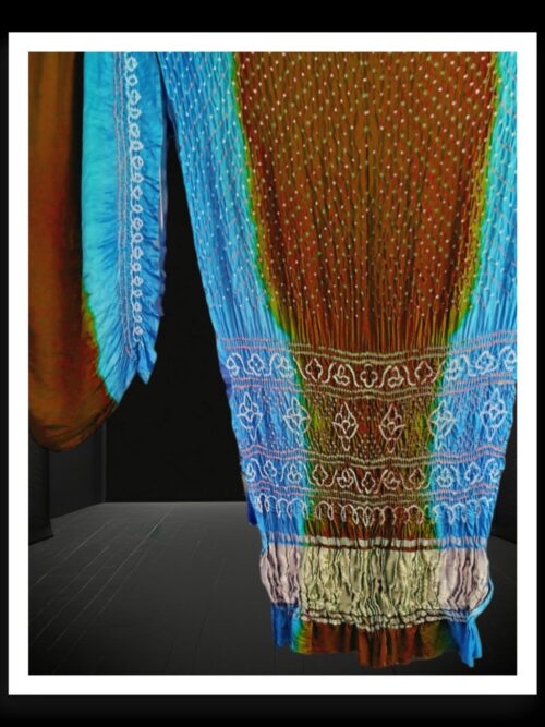Brick Sky Shaded Bandhani Saree Pure GajiSilk Lagdi Palav