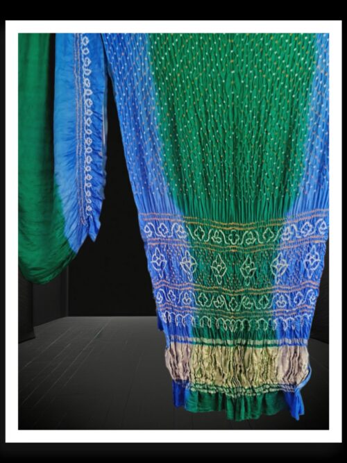 Mehendi Sky Shaded Bandhani Saree Pure GajiSilk Lagdi Palav