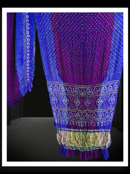 Blue Purple Shaded Bandhani Saree Pure GajiSilk Lagdi Palav