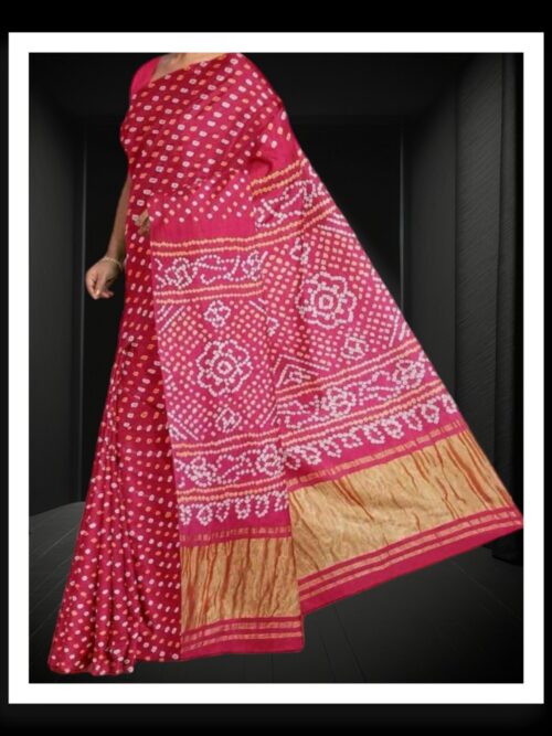 Wedding Rani Pink Pure GajiSilk Bandhani Saree