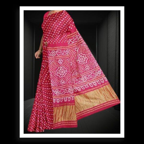 Wedding Rani Pink Pure GajiSilk Bandhani Saree