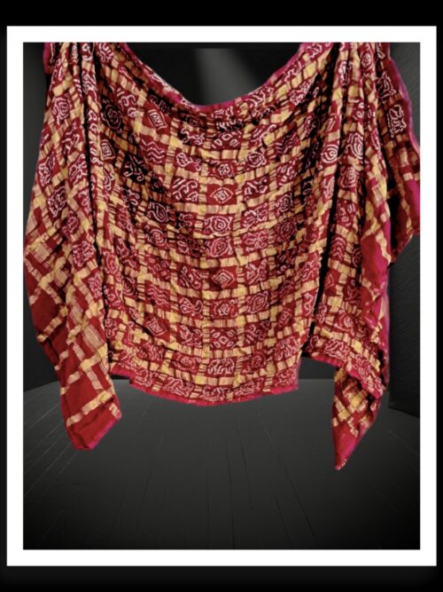 Red Bandhani Gharchola Dupatta Kala Cotton