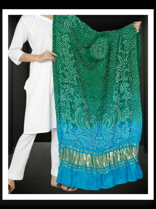 Parrot Green Sky Bandhani Dupatta Morlo Peacock Designer Pure GajiSilk