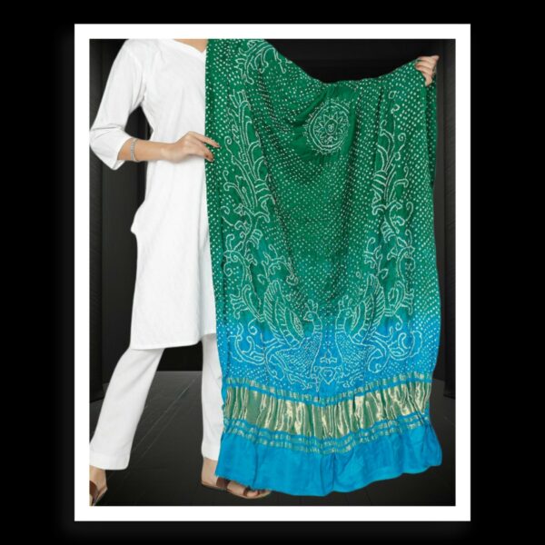 Parrot Green Sky Bandhani Dupatta Morlo Peacock Designer Pure GajiSilk