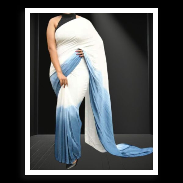 White Blue Plain Saree Hand Dyed Pure Modal Silk