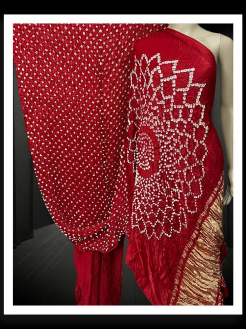 Blood Red Bandhani Makdi Designer Modal Silk Saree