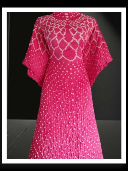Baby Pink Bandhani Kaftan Modal Silk Khatri