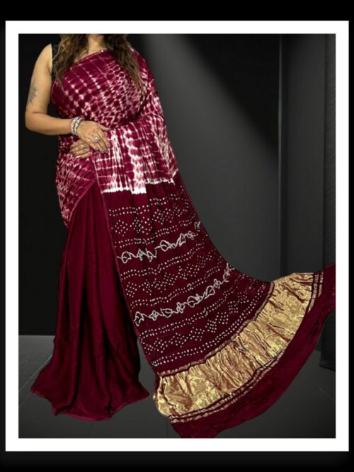 Maroon Shibori Bandhani Dyed Saree Pure ModalSilk