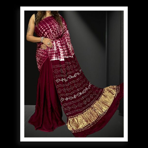 Maroon Shibori Bandhani Dyed Saree Pure ModalSilk