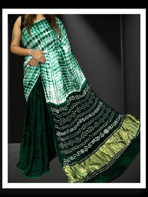 Green Shibori Bandhani Dyed Saree Pure ModalSilk