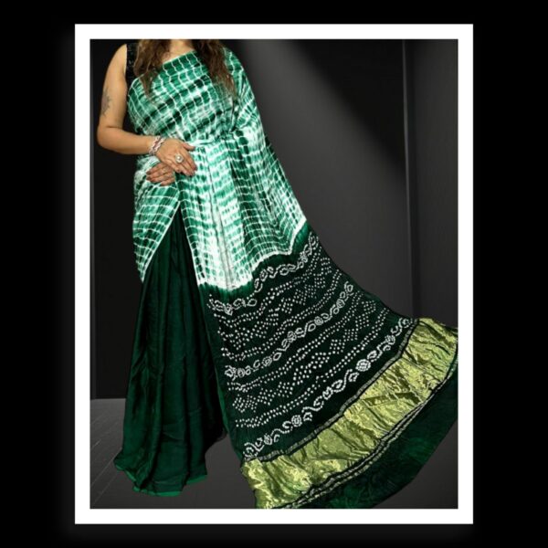 Green Shibori Bandhani Dyed Saree Pure ModalSilk