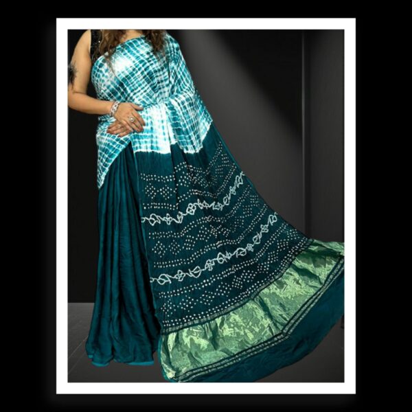 Rama Shibori Bandhani Dyed Saree Pure ModalSilk